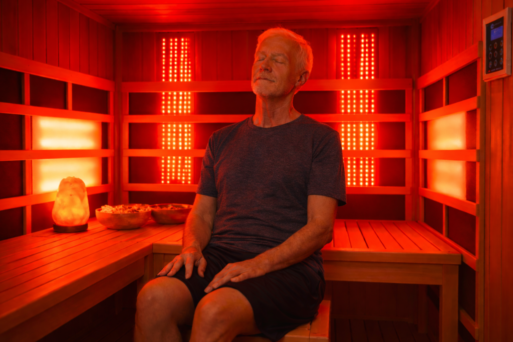 Man sitting in halo therapy sauna