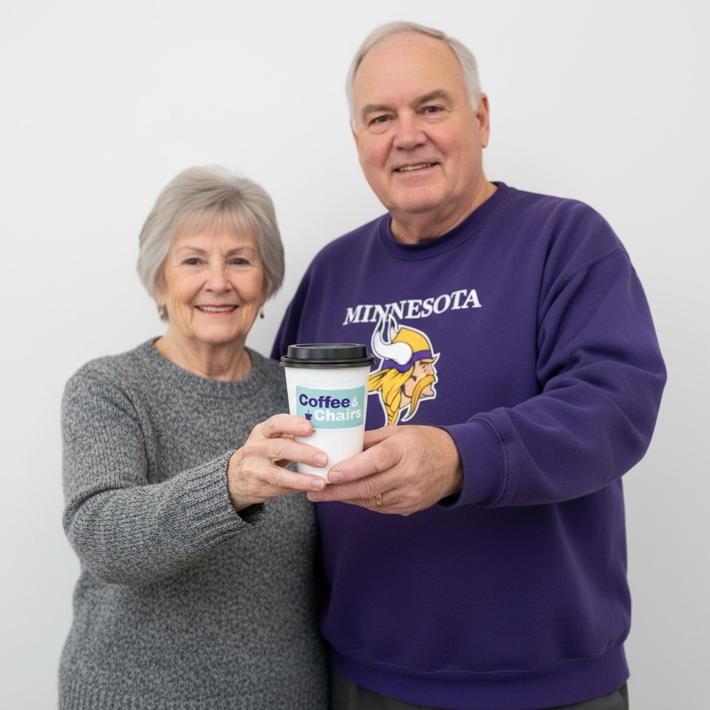 Senior Couple at coffee and chairs class